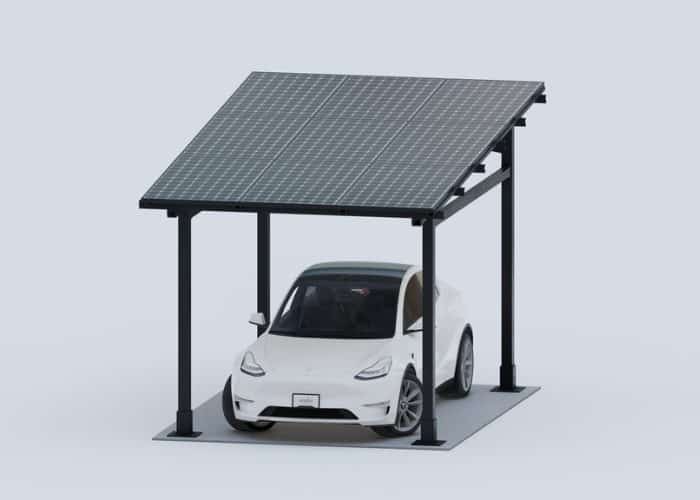 illustration d'une tesla sous carport avec toiture solaire